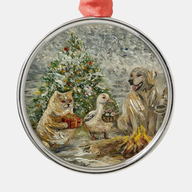 Shared Warmth Whimsical Farmhouse Animals Campfire Metal Tree Decoration (Front)