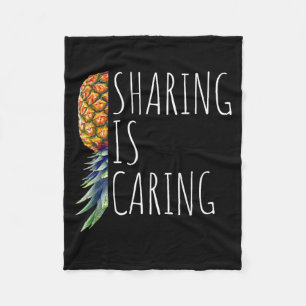 Sharing is Caring Funny Upside Down Pineapple Mens Fleece Blanket