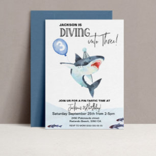 Shark 3rd Birthday Kids invitation 