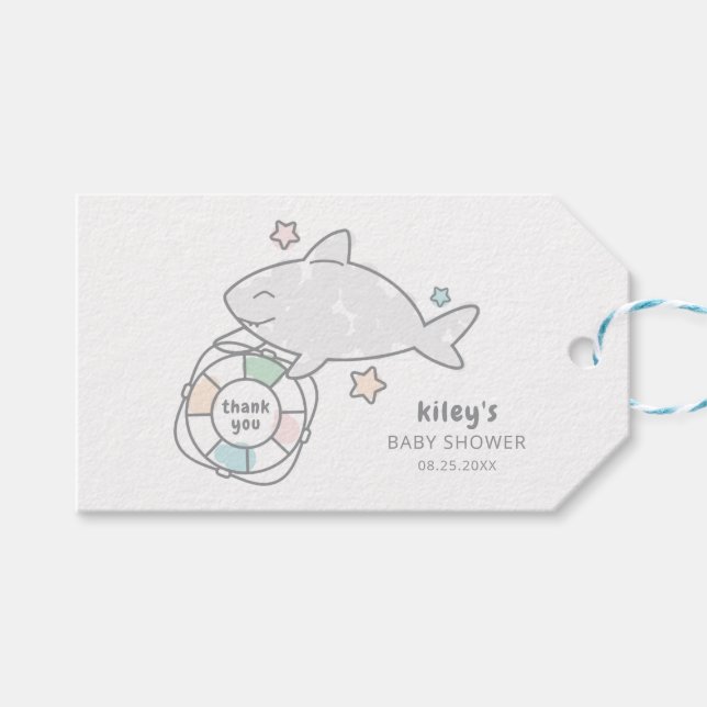 Shark Ahoy Thank You Gift Tags (Front (Horizontal))
