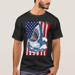Shark American Flag 4th Of July Kids Boys T-Shirt
