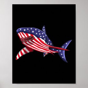Shark American Flag Jawsome 4th Of July Kids Boys Poster