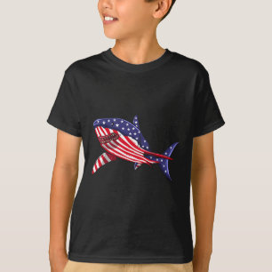 Shark American Flag Jawsome 4th Of July Kids Boys T-Shirt