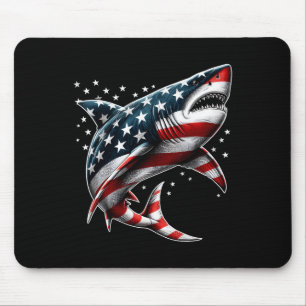 Shark American Flag Usa 4th Of July Funny Boys Gir Mouse Pad