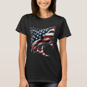 Shark American Flag Usa 4th Of July Funny Boys Gir T-Shirt