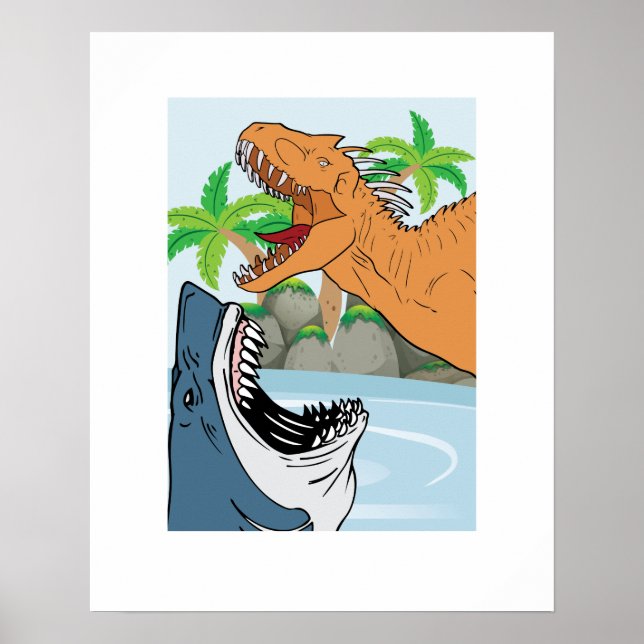 Shark And Dinosaur For Boys Gifts Poster (Front)
