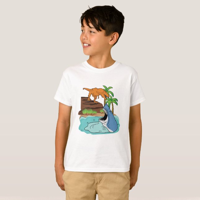 Shark And Dinosaur For Boys T-Shirt (Front Full)