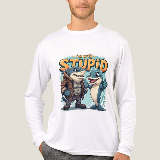Shark and Dolphin "I'm With Stupid" Funny design Tri-Blend Shirt (Front)