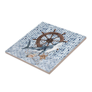 Shark and ship's steering wheel tile