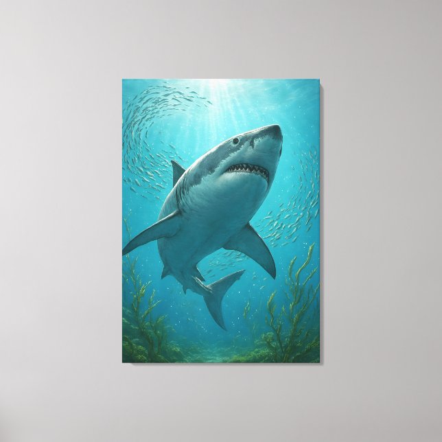 Shark and Small Fish Underwater Scene Canvas Print (Front)