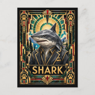 Shark, Art Deco Wildlife Postcard