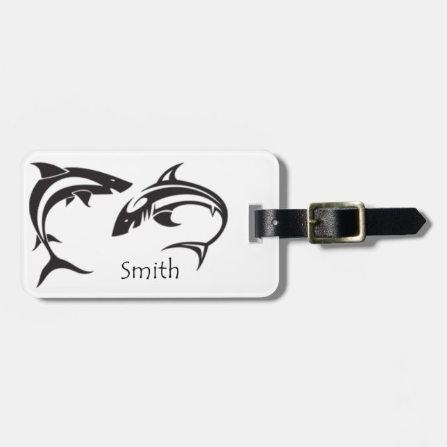 Shark Art Personalised Name Luggage Tag (Front Horizontal)