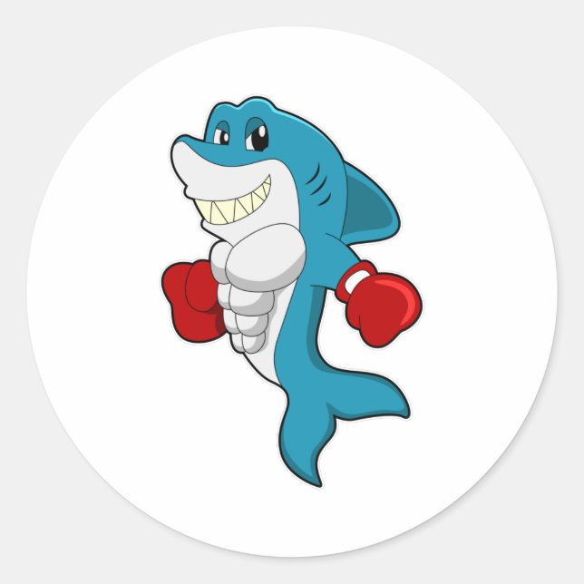 Shark as Boxer with Boxing gloves Classic Round Sticker (Front)