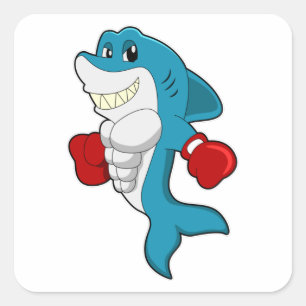 Shark as Boxer with Boxing gloves Square Sticker