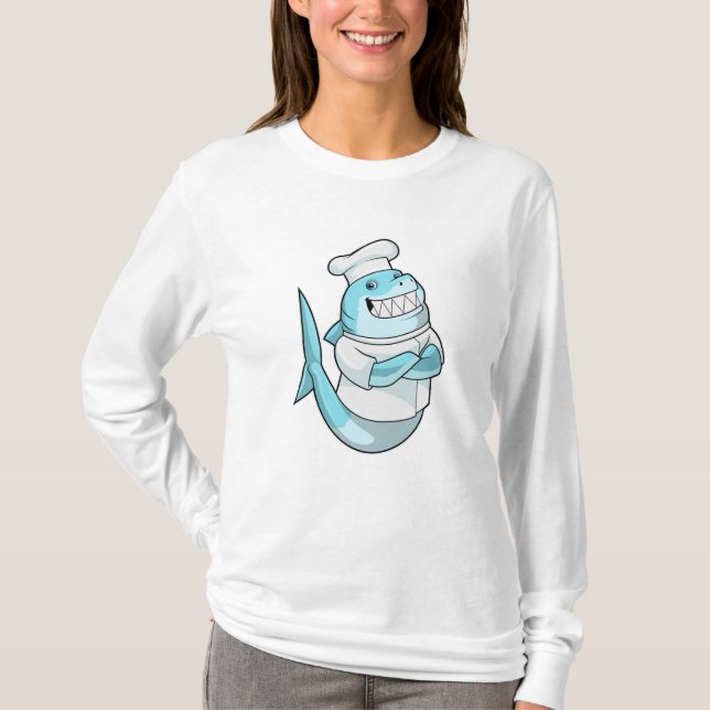 Shark as Chef with Cooking apron T-Shirt (Front)
