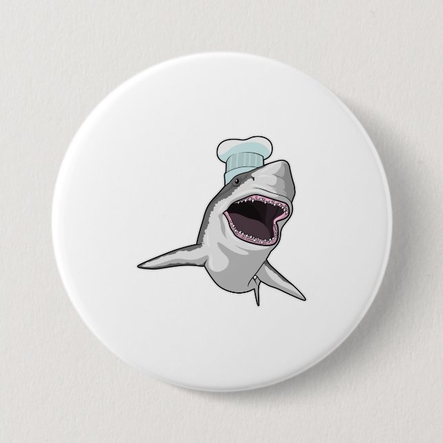 Shark as Cook with Chef hat 7.5 Cm Round Badge (Front)