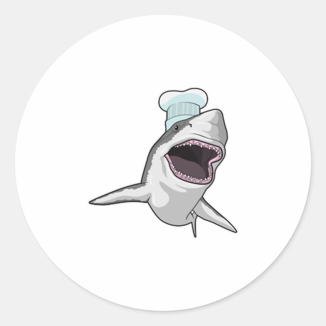 Shark as Cook with Chef hat Classic Round Sticker (Front)