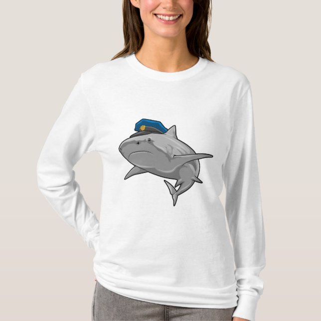 Shark as Police officer Police T-Shirt (Front)