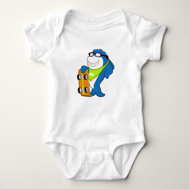 Shark as Skater with Skateboard Baby Bodysuit (Front)