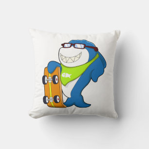 Shark as Skater with Skateboard Cushion