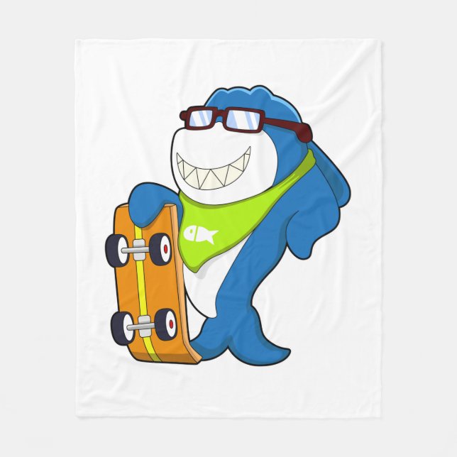 Shark as Skater with Skateboard Fleece Blanket (Front)