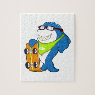 Shark as Skater with Skateboard Jigsaw Puzzle