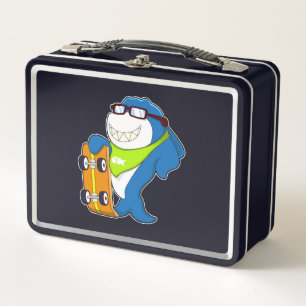 Shark as Skater with Skateboard Metal Lunch Box