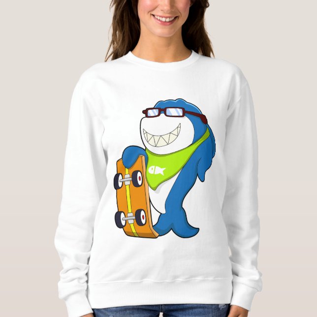 Shark as Skater with Skateboard Sweatshirt (Front)