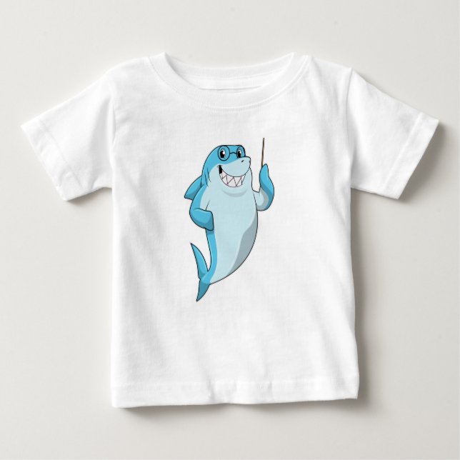 Shark as Teacher with Pointer Baby T-Shirt (Front)