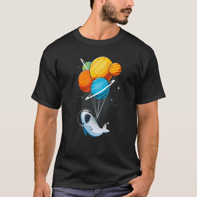 Shark Astronau Shark In Space Holding Planet Ballo T-Shirt (Front)