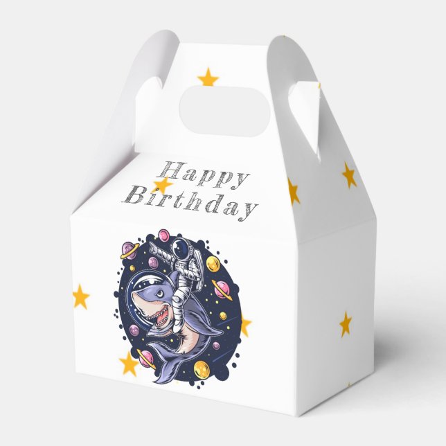Shark Astronaut Space Birthday Party Favour Box (Front Side)
