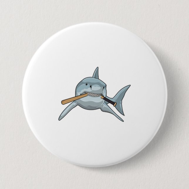 Shark at Baseball with Baseball bat 7.5 Cm Round Badge (Front)