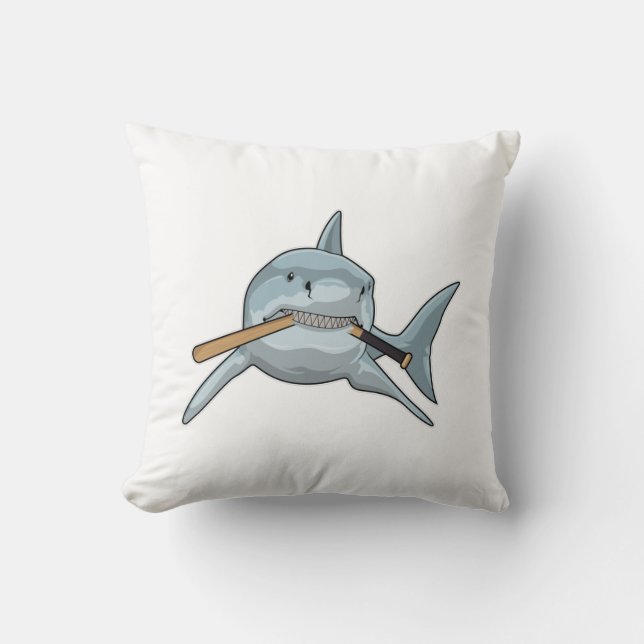 Shark at Baseball with Baseball bat Cushion (Front)