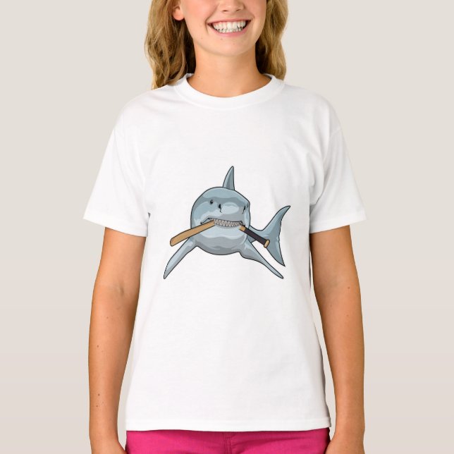 Shark at Baseball with Baseball bat T-Shirt (Front)