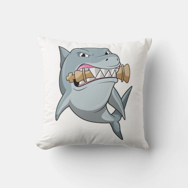 Shark at Chess with Chess piece King Cushion (Front)