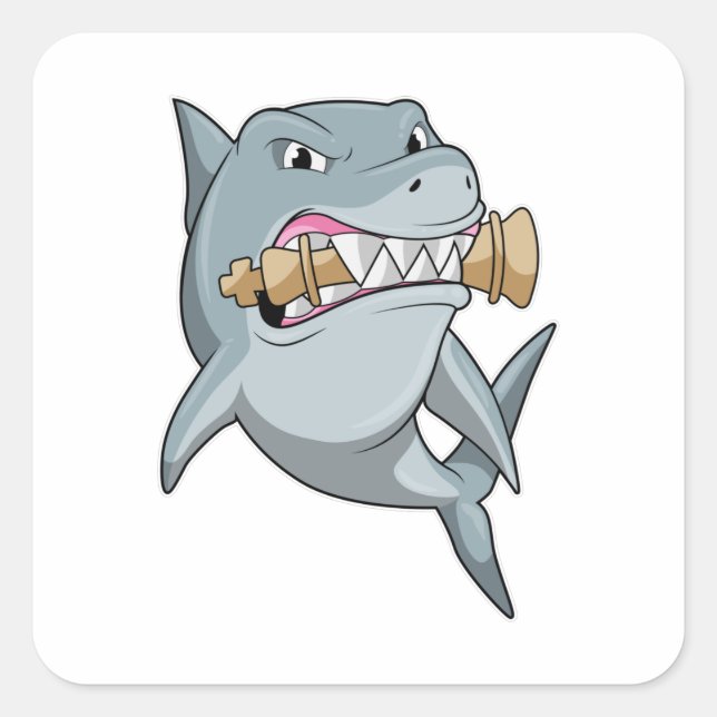 Shark at Chess with Chess piece King Square Sticker (Front)