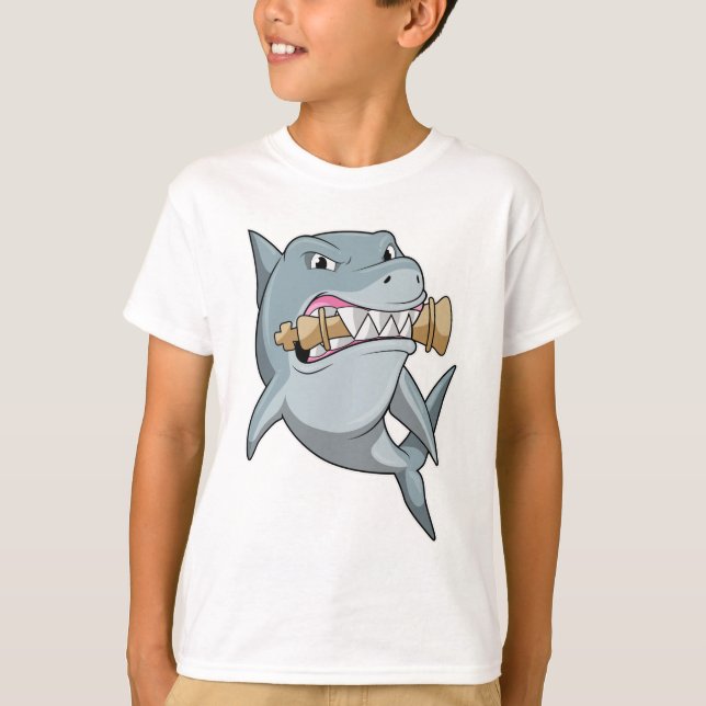 Shark at Chess with Chess piece King T-Shirt (Front)