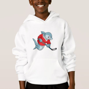 Shark at Ice hockey with Ice hockey stick