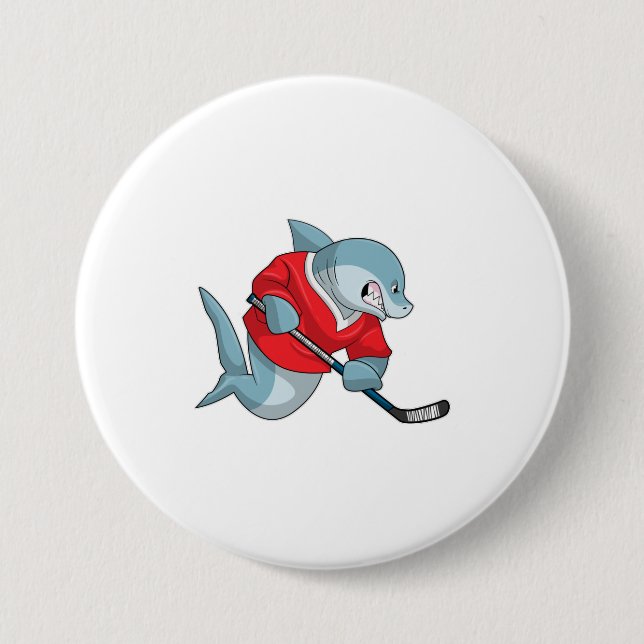 Shark at Ice hockey with Ice hockey stick 7.5 Cm Round Badge (Front)