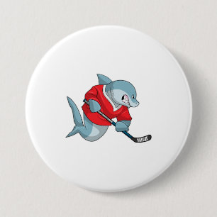 Shark at Ice hockey with Ice hockey stick 7.5 Cm Round Badge