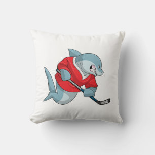 Shark at Ice hockey with Ice hockey stick Cushion