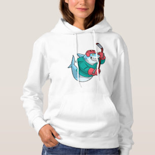 Shark at Ice hockey with Ice hockey stick & Helmet Hoodie