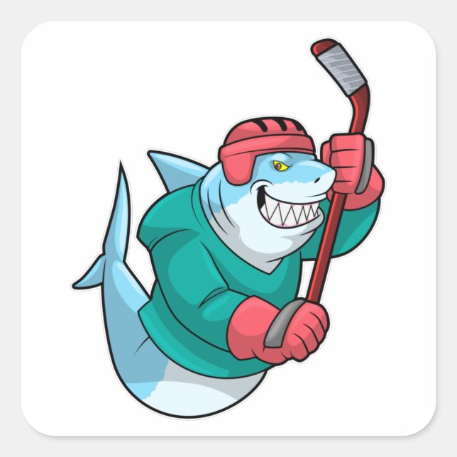 Shark at Ice hockey with Ice hockey stick & Helmet Square Sticker (Front)