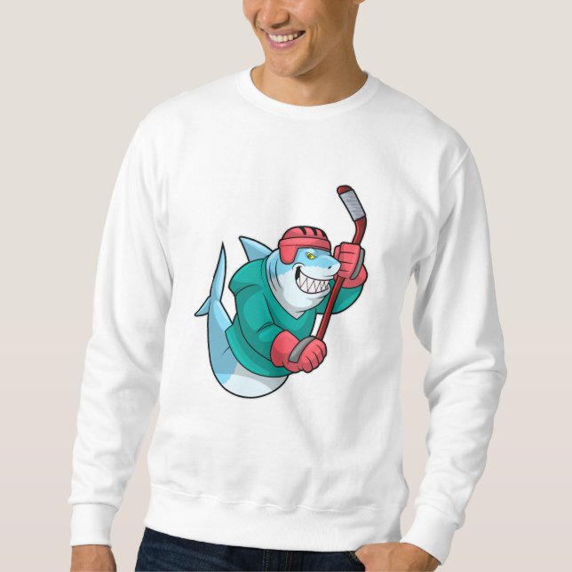 Shark at Ice hockey with Ice hockey stick & Helmet Sweatshirt (Front)