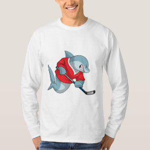 Shark at Ice hockey with Ice hockey stick T-Shirt