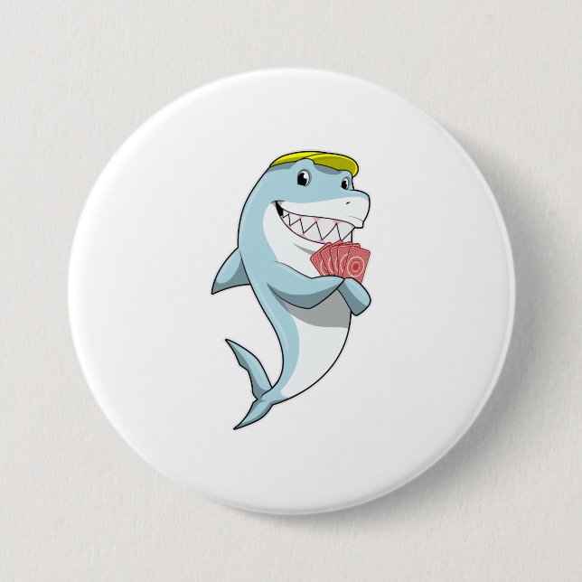 Shark at Poker with Poker cards 7.5 Cm Round Badge (Front)