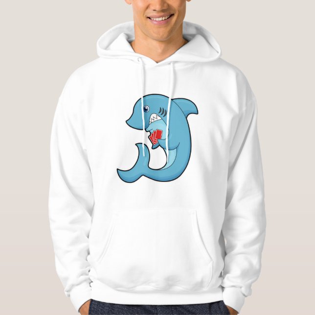 Shark at Poker with Poker cards Hoodie (Front)