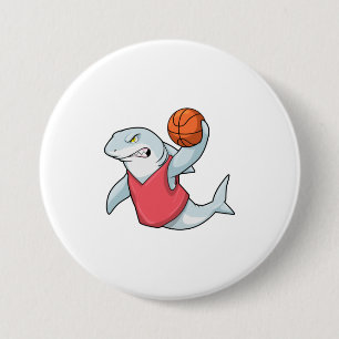 Shark at Sports with Basketball 7.5 Cm Round Badge