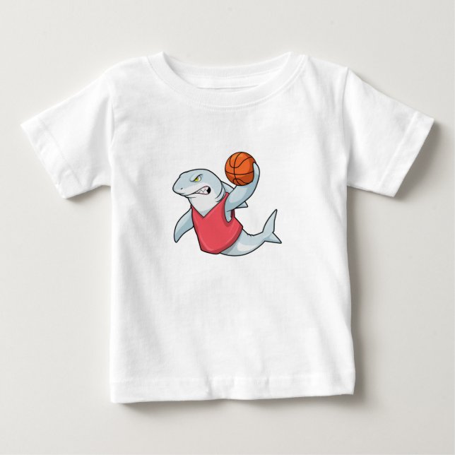 Shark at Sports with Basketball Baby T-Shirt (Front)