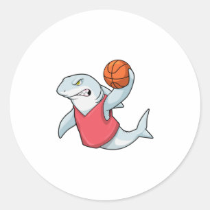 Shark at Sports with Basketball Classic Round Sticker